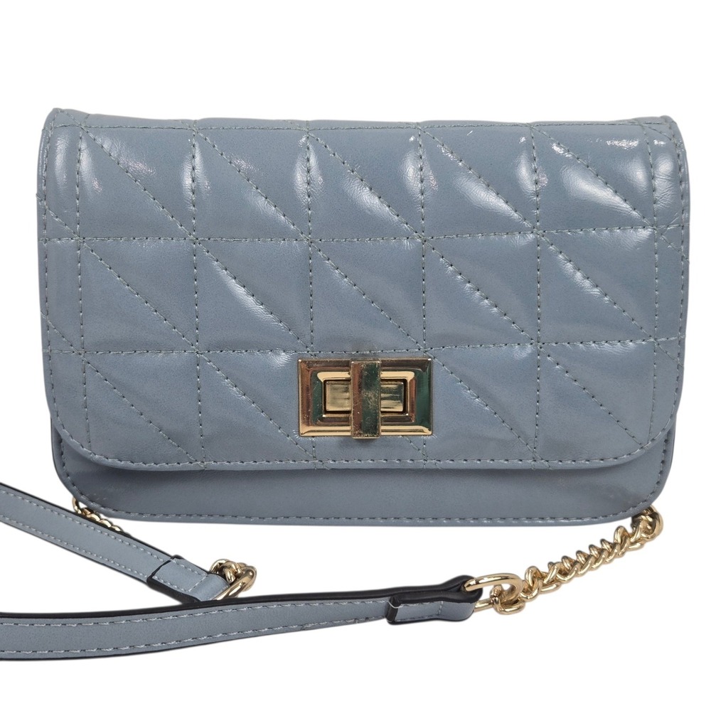 ALDO Light Blue Quilted Crossbody Clutch Bag Gold Chain Strap Turn Lock Closure